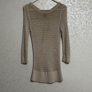 White‎ House Black Market WHBM Open Knit Sweater Top Beige Metallic Sheer Mesh M
